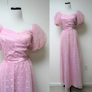 Vtg 8s Puffy Sleeves Prom Dress 